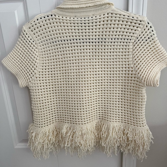 Zara Checkered Knit Jacket with Fringe - Picture 2 of 3